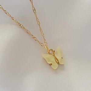 5/$25 Yellow Acrylic Butterfly Charm Gold Singapore Chain Necklace